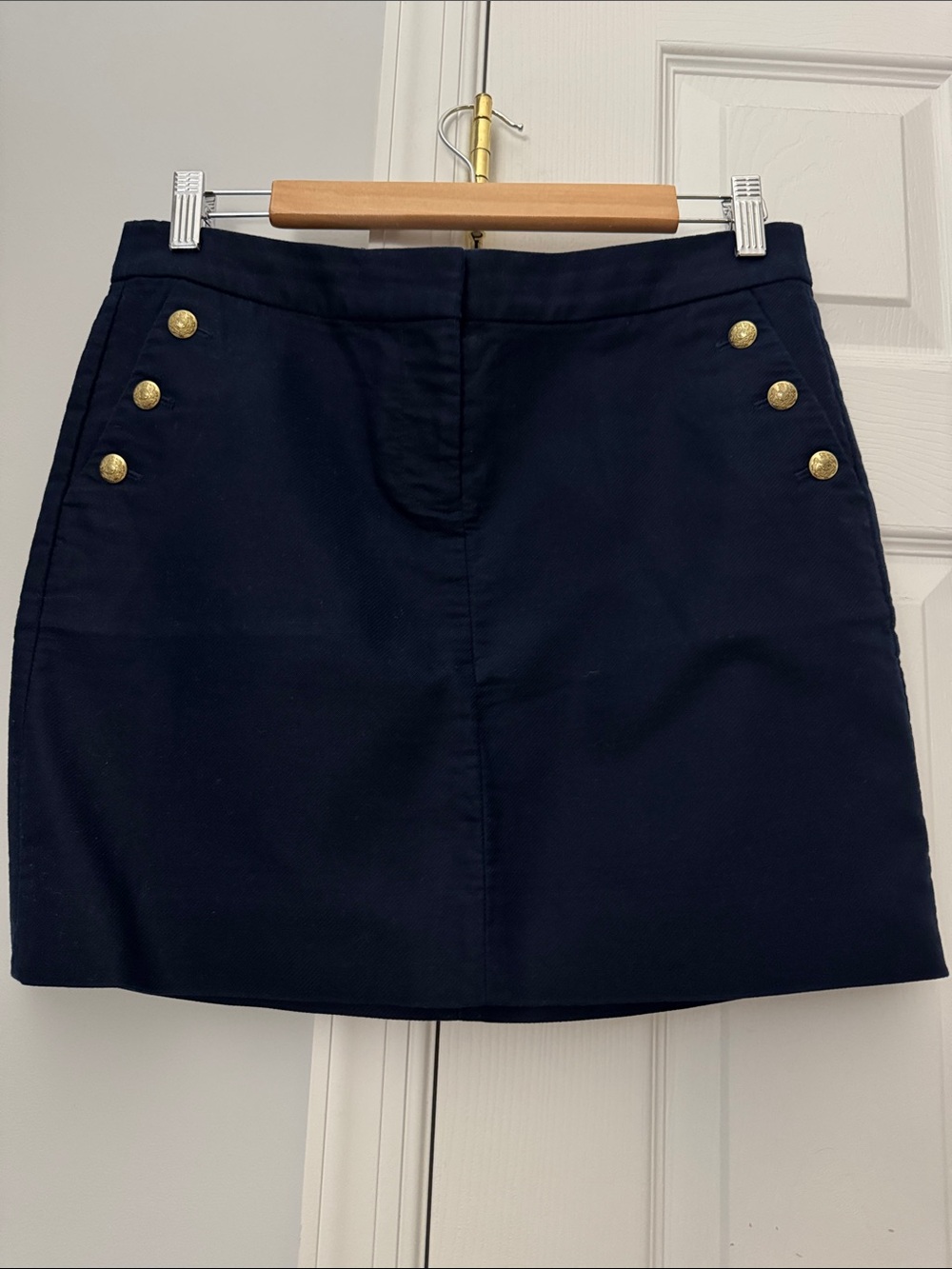 J. Crew Navy Mini Skirt with Gold Button Accents